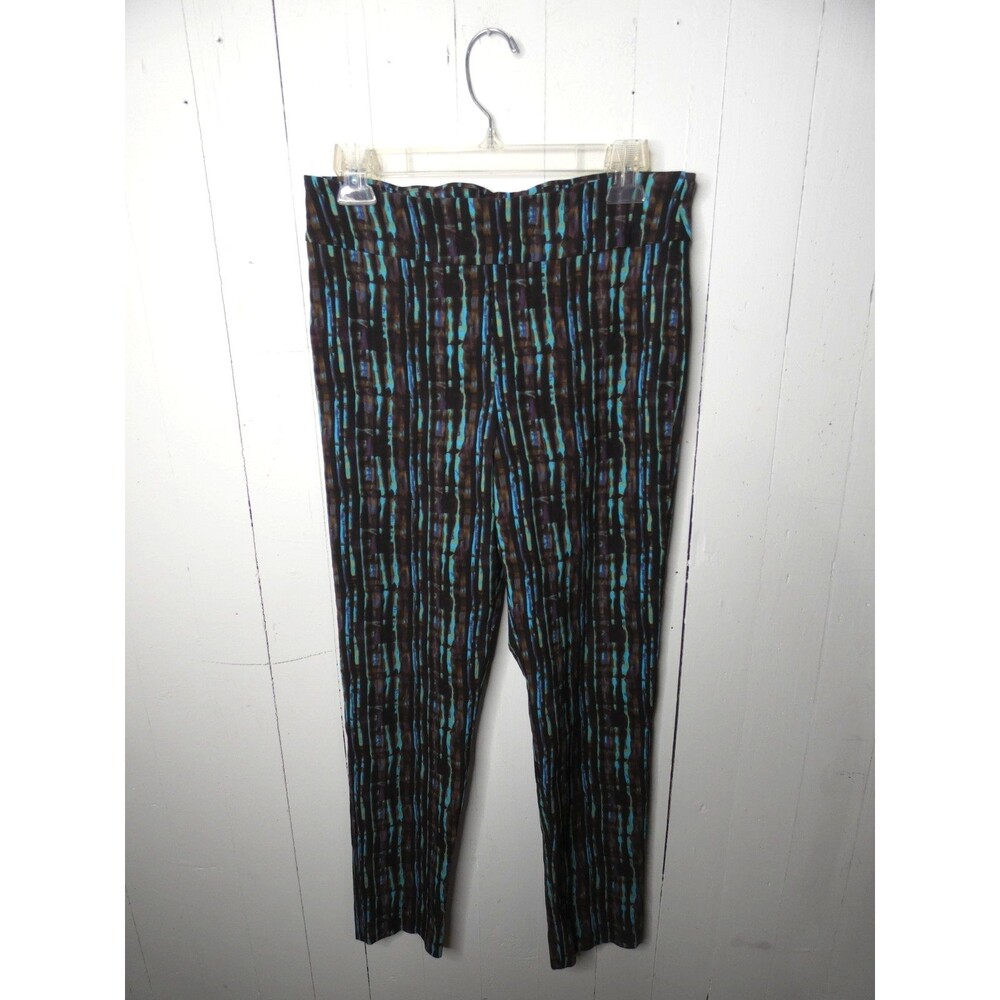 Krazy Larry Women's 12 Stretch Pants Geometric Multicolor Squiggle Stripe Slim